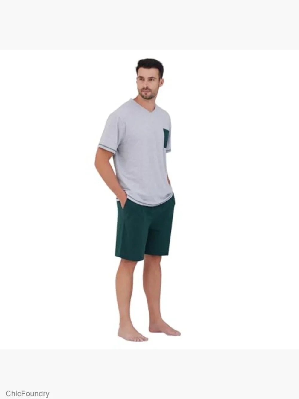 Soft Cotton V-Neck Short-Sleeve T-Shirt & Shorts Pajama Set for Men
